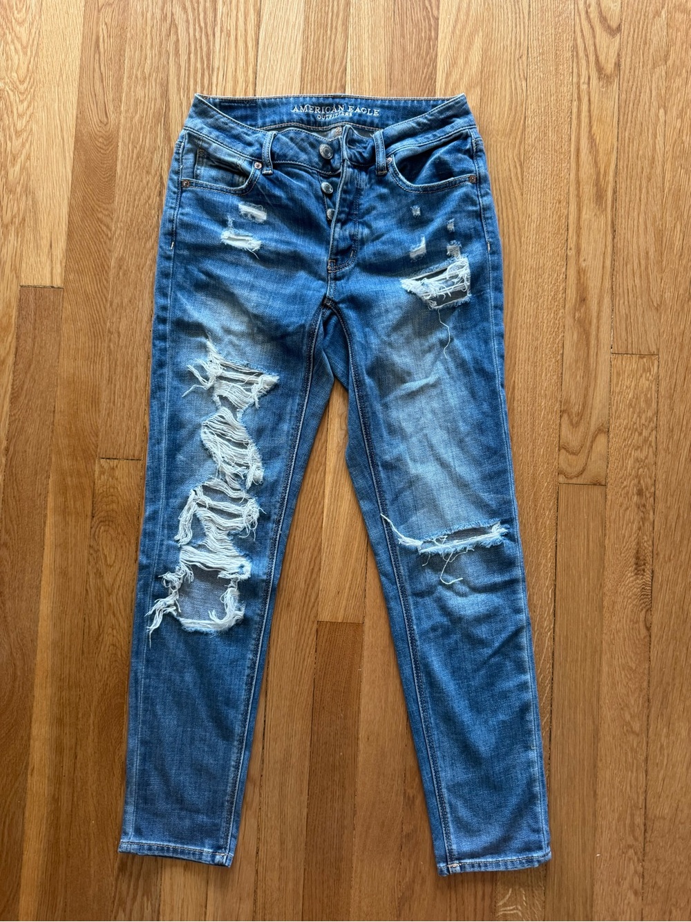 American Eagle Outfitters Women's Distressed Blue Jeans-Tomboy Fit